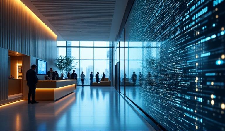 AI visualization in a modern bank office context